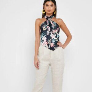 TOPSHOP Asymmetric Halter Neck Floral Print Top